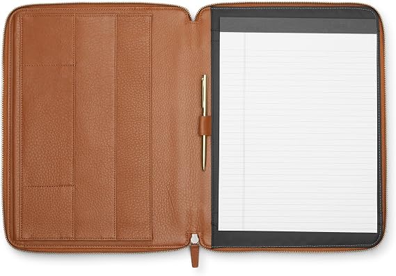 Leatherology Executive Zippered Portfolio - Multi-Pocket - Cognac