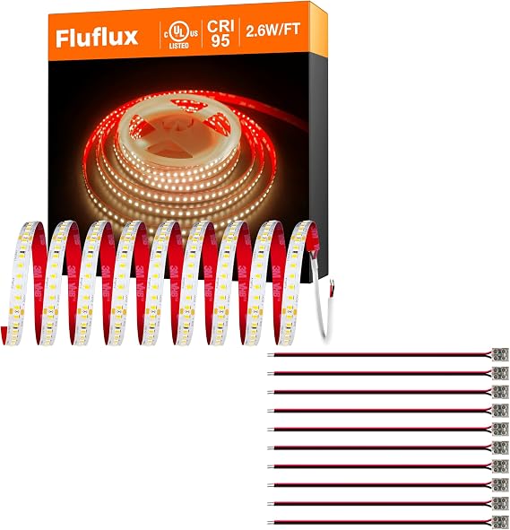 3000K LED Strip Lights Kit 32.8FT Standard 300+lm/FT 24V 2835 Tape Light +10pcs Pack 2-Pin 10mm Solderless Power Connector for Easy Installation, UL Listed, CRI 95, 3M VHB Tape, Cuttable, DIY