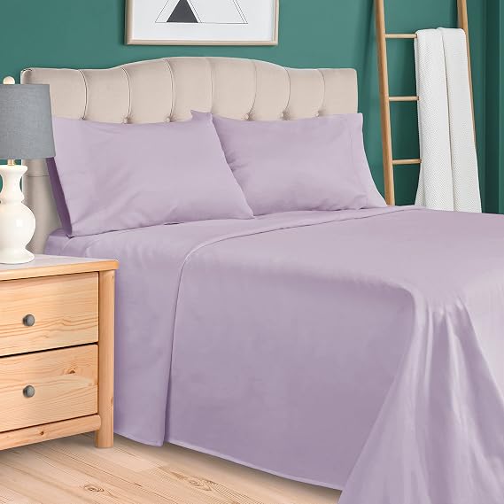 Superior 300 Thread Count Egyptian Cotton Sheet Set, Elastic Fitted Sheet, Flat Sheet, 1 Pillowcase, Twin, Lavender
