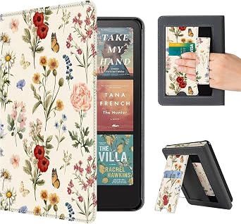 CoBak Case with Stand for Kindle Paperwhite 12th Gen 2024 Released 7" & Kindle Colorsoft Signature Edition - Durable PU Leather Cover with Auto Sleep Wake, Card Slot, Hand Strap Feature, Floralia