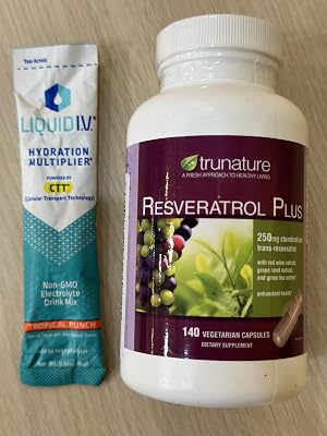 HealthEmpire Costco Trunature Vitamins Bundle, Resveratrol Plus 140 Vegetarian Capsules and Liquid I.V. Hydration Multiplier 1 Stick Packed Poly Bag 1