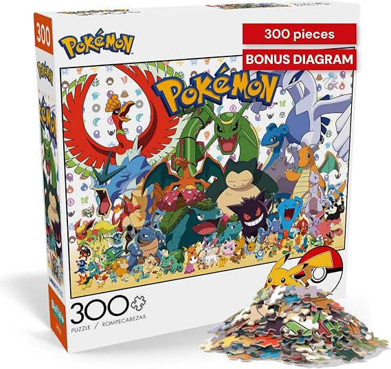 Buffalo Games - Pokemon Fan Favorites - 300 Piece Jigsaw Puzzle for Adults | Officially Licensed Art, Made in USA, Easy-Grip Pieces, Recycled Board, 21 x 15 in, Includes Poster, Frameable Art, Giftable