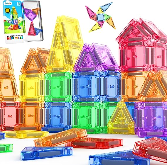 Magnetic Tiles Mini Travel Toddler Toys Magnetic Blocks Building for Kids | Birthday Gift for Boys & Girls 3+ Year Old, Toddler Travel Essential, Preschool Classroom Must Haves, Outdoor Learning Toys