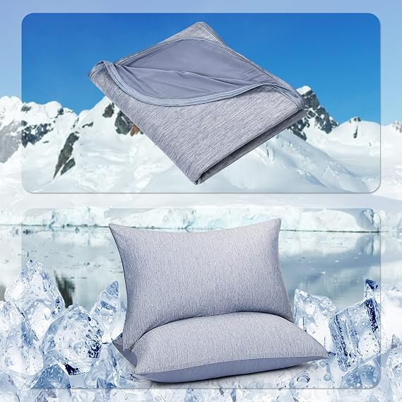 HOMFINE Cooling Pillowcases Standard Size - Double Side Q-Max 0.439 Cooling Fiber for Pillow Protector, Breathable Cold Pillow Cover for Hot Sleeper Night Sweat, Hidden Zipper, 2 Pack (20"x26", Blue)