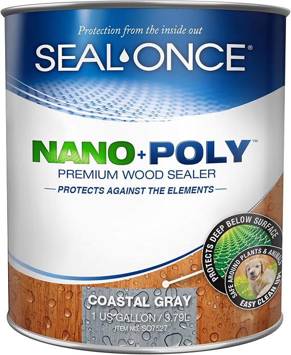 SEAL-ONCE Nano+Poly Wood Sealer and Waterproofer, Coastal Gray, 1 Gallon