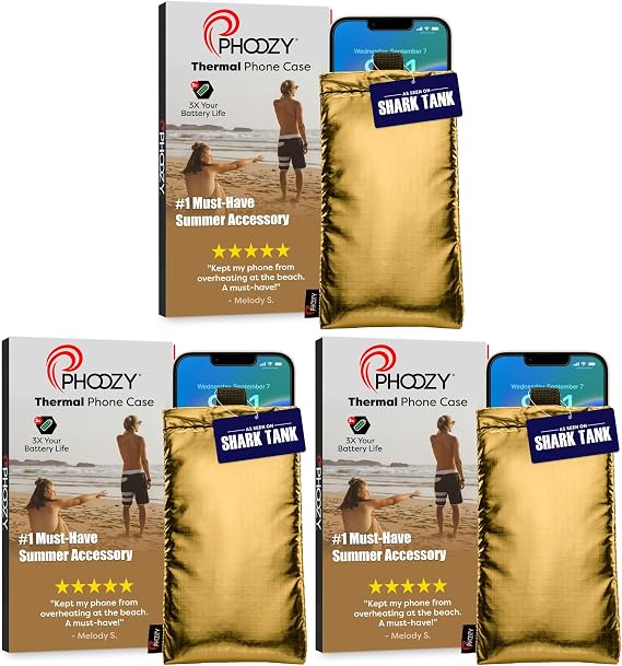 PHOOZY Apollo Thermal Phone Case | Insulated Phone Pouch Extends Battery Life 3X | Heat Resistant Drop Protection | Military Grade Water Resistant | Large | Gold (Pack of 3)
