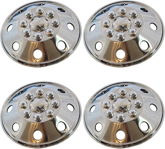 IWC 4 Pc Set 16" 8 Lug RV Stainless Steel Hub Cap Steel Wheel Rim Covers