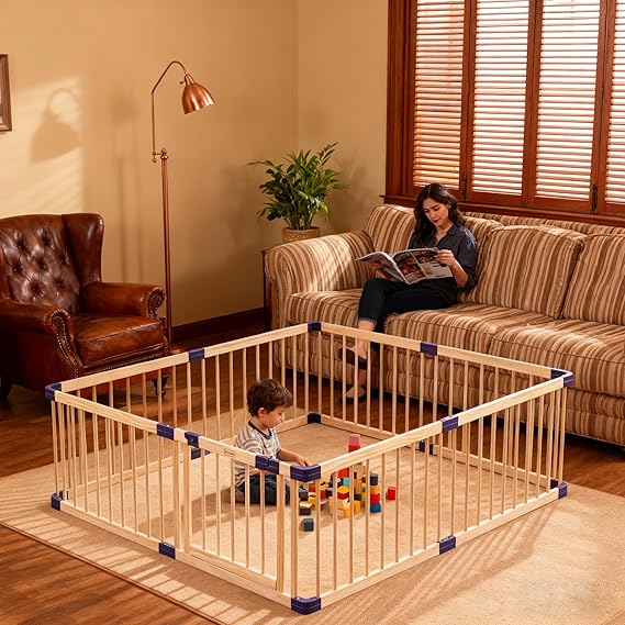 Wooden Playpen,CPC Certified,New Zealand Pine Wood,55.12x78.74 Inches