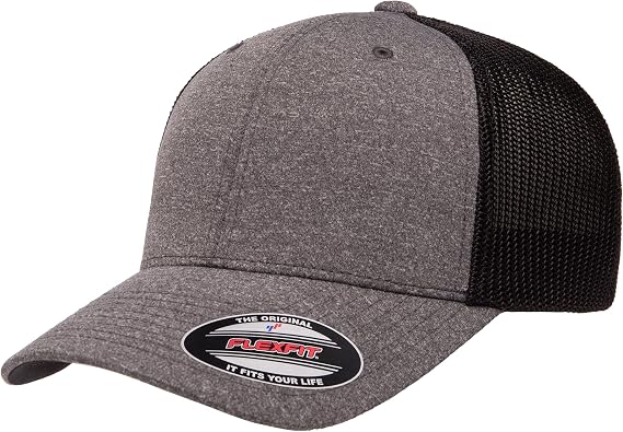 Flexfit Men's 110 Mesh Trucker Hat, Dark Heather/Black, One Size