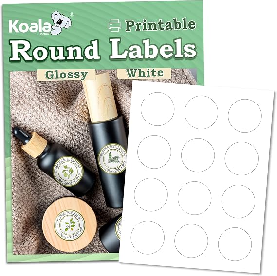 Koala Round Labels 2 Inch, Glossy White, 300 Labels | Printable Circle Stickers for Inkjet & Laser Printer, DIY Jar, Thank You Stickers, Party Favor Decor, Business Logos