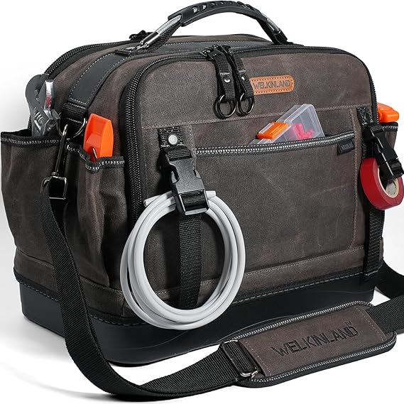 WELKINLAND 53Pockets Hard-Bottom HVAC Bag, Dual-Open Electrician Tool Bags