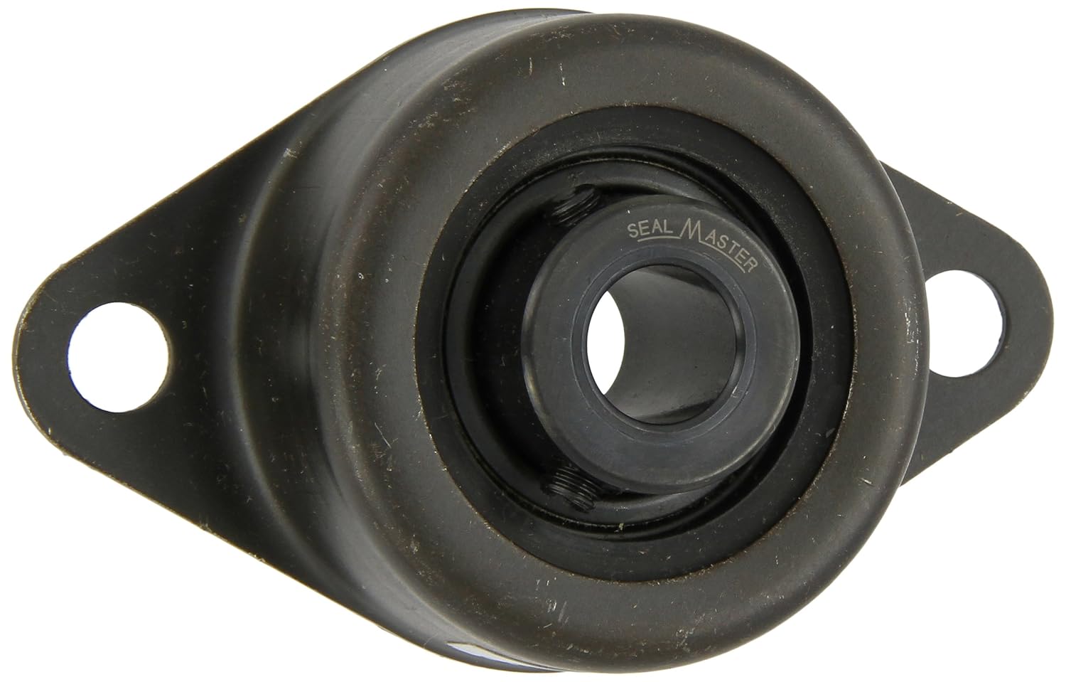 Sealmaster SRF-19 Standard-Duty Flange Unit, 2 Bolt, Rubber Mounted, Felt Seals, Setscrew Locking Collar, Pressed Steel Housing, 1-316 Bore, 5-38 Overall Length, 4-38 Bolt Hole Spacing Width, ±2 Degrees Misalignment Angle