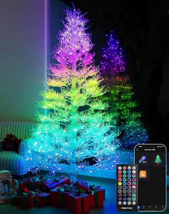 7.5FT Smart White Christmas Tree with 500 LED Lights & 650 Branch Tips, Pre-Lit Artificial Holiday Tree App Control, DIY Colors & Effects, Timer, Easy to Assemble for Home Indoor Christmas Decorations