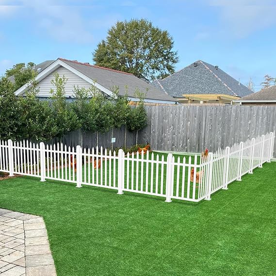 TANG Vinyl Fences 32" Hx84 W 1Set White Picket Fence Panel PVC Plastic Decorative Outdoor Garden Fencing for Yard Pool Dog Fence Air Conditioner Fences, 20 Pickets, Scallop