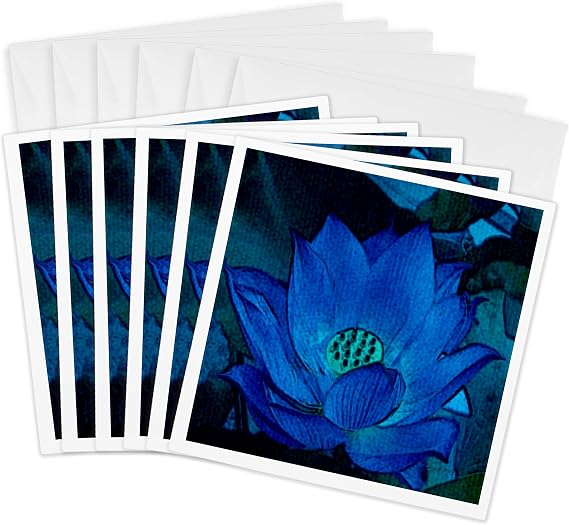 3dRose Greeting Cards - Blue Lotus - 6 Pack - Flower Art Designs