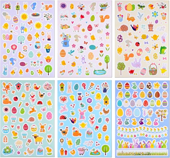 6 Sheets Easter Stickers for Kids, 278pcs Easter Stickers Bulk for Easter Egg