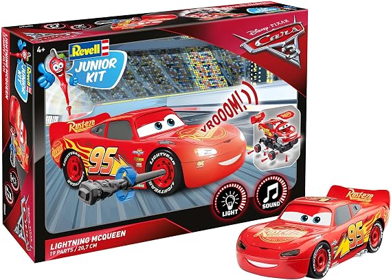Lightning McQueen von Revell Junior Kit - Disney Cars 3 - cooler Bausatz fur Kinder ab 4 Jahren zum Schrauben, Basteln und Spielen, robust, mit Light & Sound Effekten - 00860
