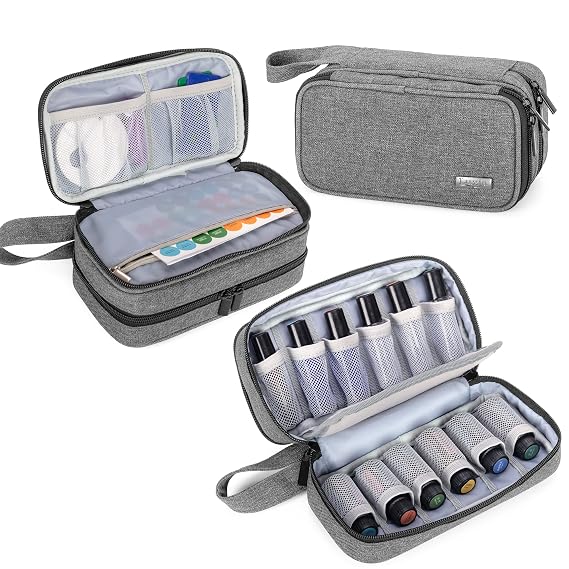 LUXJA Double-Layer Essential Oil Case Holds 12 Bottles, Gray
