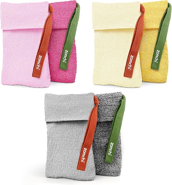 ZOMCHI 6 Pack Soap Saver Bags, Exfoliating Soap Pouch with Dual-Texture for Shower Gray & Yellow & Pink