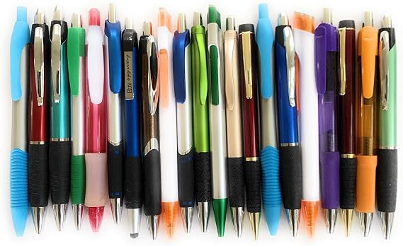 25 Misprint Ink Pens, Mix of Plastic, Metal & Soft Tip Touch Screen Stylus