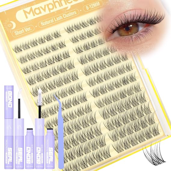 Brown Lash Clusters Kit 8-12MM Natural Cluster Eyelash Extensions Kit Wispy Cluster Lashes Dark Brown Individual Lashes C Curve Eyelash Clusters Short