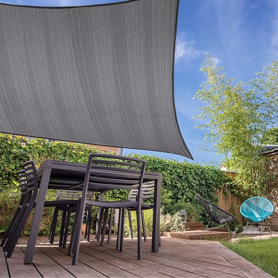 Lumaland Outdoor Sun Shade Sail with Fastening Ropes - Rectangle 8'x10' - UV Protection Sunshade for Patio Backyard Garden Outdoor Activities - Anthracite