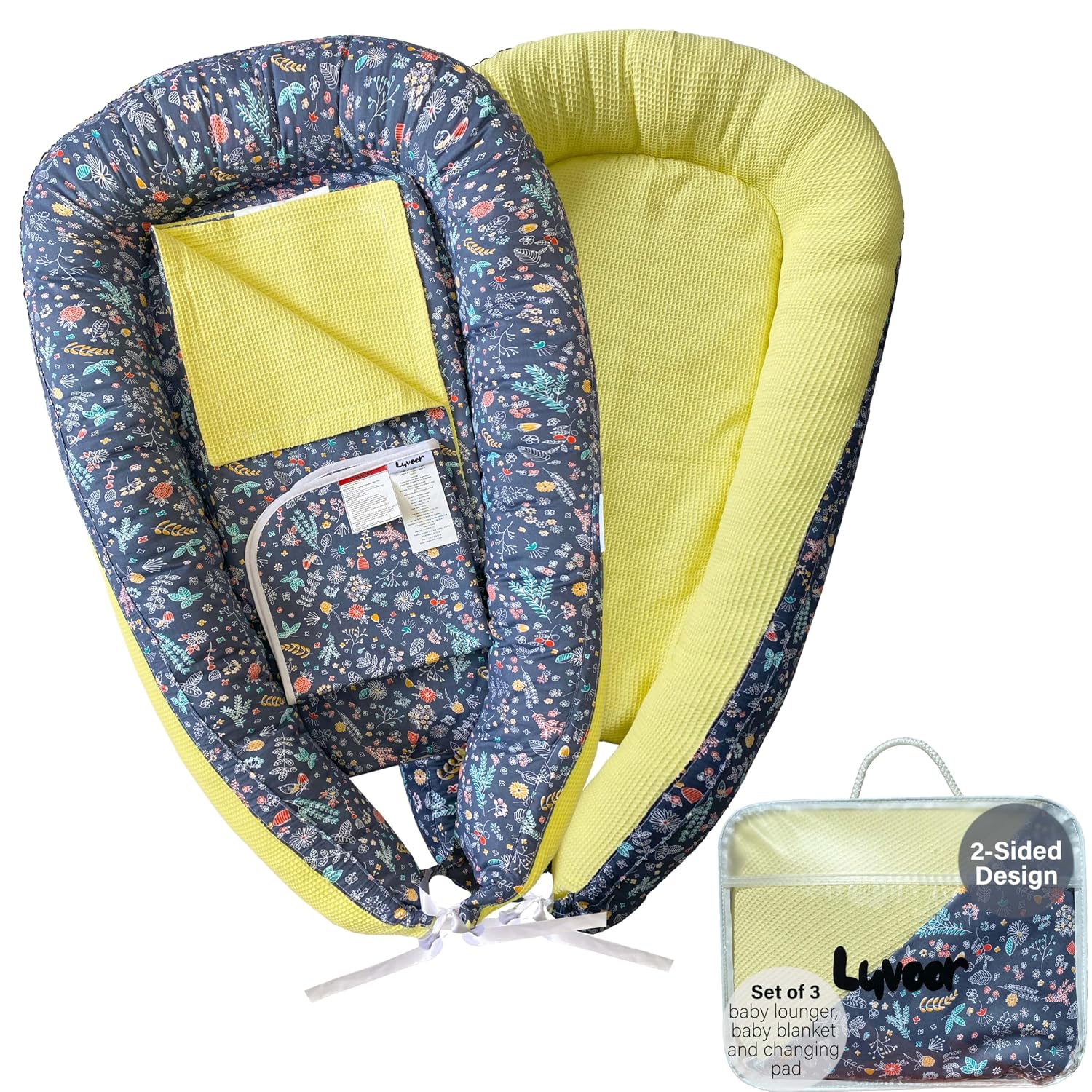 100 Cotton Baby Lounger - 3 in 1 Baby Nest, Waffle Blanket, Waterproof Changing Mat, Deluxe Infant Lounger, Dock a tot, Portable Set, Newborn Essentials, Breathable Soft Cover, Travel Bed,Shower Gift