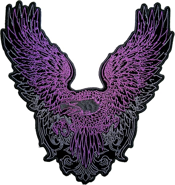 Purple Flying Bald Eagle Lady Rider Embroidered Biker Patch-Purple-Large