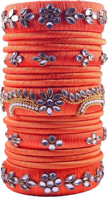 CRAFT LOVE Silk Thread Bangles Kundan Designer Set, Handmade Silk Thread Bangles for Women.