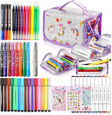 MeCids Kids Marker Set Art School Supply Kit 53-PCS Coloring Pen with Carrying Pencil Case Birthday Gifts for Girls