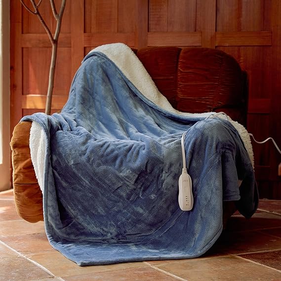 Heated Blanket Throw 50"x60" - Machine Washable Electric Throw Blanket Office Heated Throw Blanket with ETL & FCC Certification 5 Heating Levels 3 Hour Auto-Off Overheat Protection(Blue)
