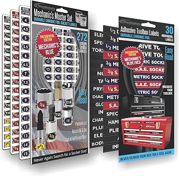Tool Box Organizer Labels - Blue Tough Foil adhesive decals for all toolboxes Craftsman, Snap-On, Cornwell, Husky, Stack On more - stainless, aluminum, plastic & steel. organize it quick & easy