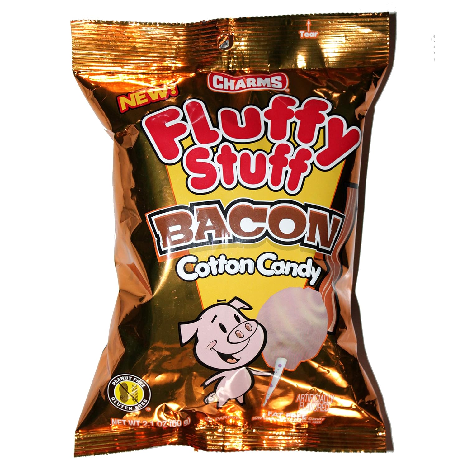 Charms 1 Bag Fluffy Stuff Cotton Candy - Bacon Flavored - Peanut, Gluten & Fat Free 2.1 oz