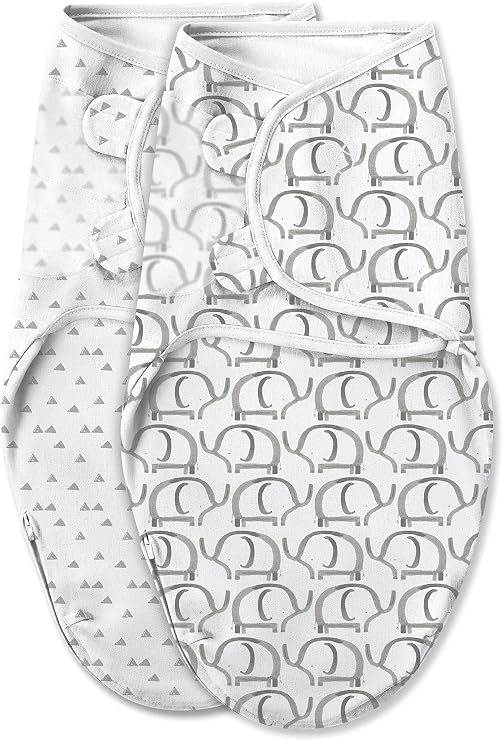 SwaddleMe Luxe Easy Change Swaddle, Ellie Elephant/Triangle Grey, Small/Medium (0-3 Months)