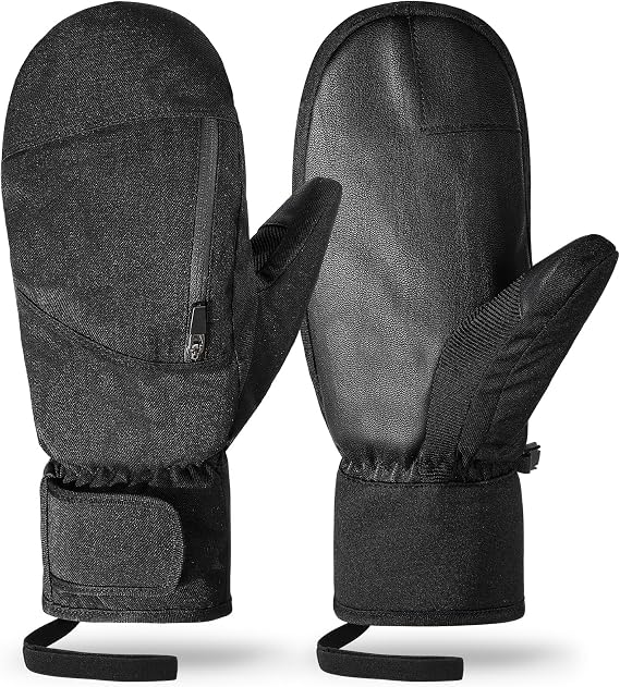 QKURT Ski Mittens, Unisex Winter Warm Gloves, Inner Five Fingers and Touch Screen Waterproof Snow Mittens, Windproof Outdoor Ski Glove for Skiing Cycling Snowboarding Hiking Walking
