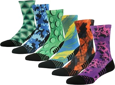 HUSO Hiking Socks Women Men Fashion Digital Printing Sports Crew Socks 6, 7 Pairs