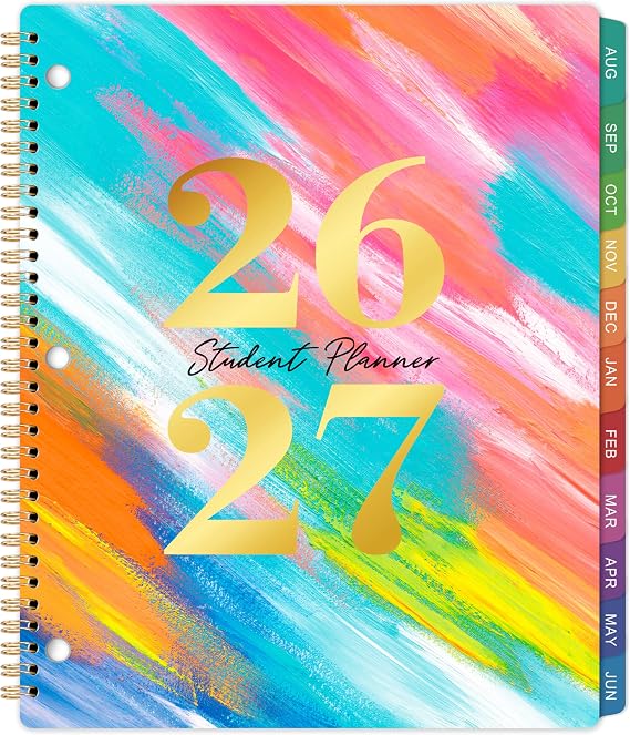 Student Planner 2026-2027 - School Planner, Aug. 2026 - Jun. 2027, 8.5" x 11", School Planner 26-27, 2026-2027 Academic Planner with 3-Hole Punched, Colourful Monthly Tabs & Stickers