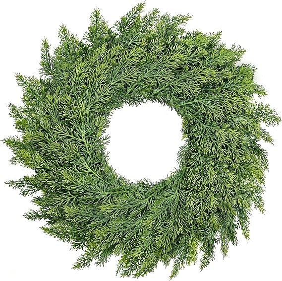 22 inch Real Touch Cedar Wreath, Artificial Greenery Holiday Decor