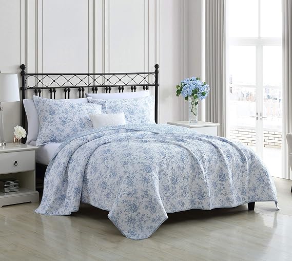 Laura Ashley - Twin Quilt Set with Shams, Cotton, Reversible