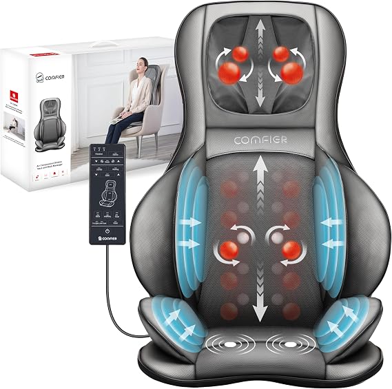 COMFIER Shiatsu Neck and Back Massager with Heat, Adjustable Neck Nodes | 3-Level Compression, Massage Chair Pad, Rolling & Spot Massage, 3-Level Seat Vibration, 15-Min Timer, Office Chair & Recliner