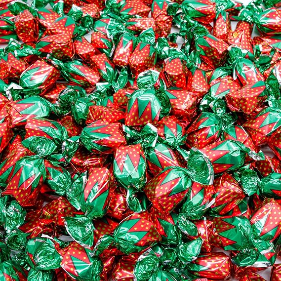 2 Pounds Strawberry Bon Bons Individually Wrapped Hard Candy with Soft Center, Bulk Old Fashioned Candy in Resealable Bag