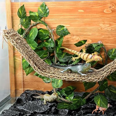 Reptile Lizard Habitat Accessories Include 29.52 x 7.08 Inch Lizard Hammock, Jungle Climber Vines Flexible Leaves Habitat Decor with Suction Cups for Bearded Dragons Iguanas and Other Reptiles
