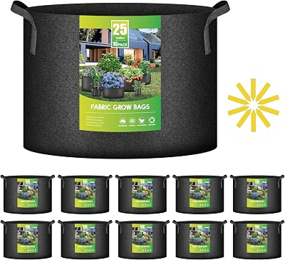 iPower 10-Pack 25 Gallon Grow Bags Heavy Duty Thickened Nonwoven Aeration Fabric Pots Plant Containers with Handles for Planting Vegetables, Fruits, Flowers, Black