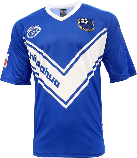 ARZA Mens Chihuahua Fan Soccer Jersey White and Blue Short Sleeve Polyester Shirt