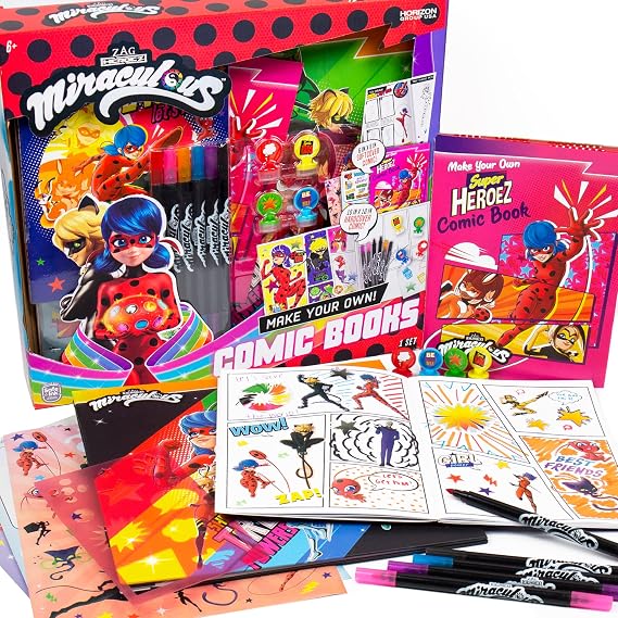 Miraculous Make Your Own Comic Book Create 2 Comic Books Ladybug, Cat Noir, Tikki & More Creative Toys for Kids Ages 6 & Up DIY Comic Book Kit Kids