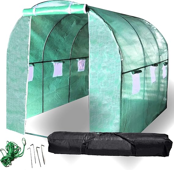 Backyard Expressions Greenhouse Walk in Tunnel Tent |10x7x7 Portable Hot House for Plants, Flowers, Herbs | Bonus Carry Bag for Transporting/Storage, Green, (911219-NM)
