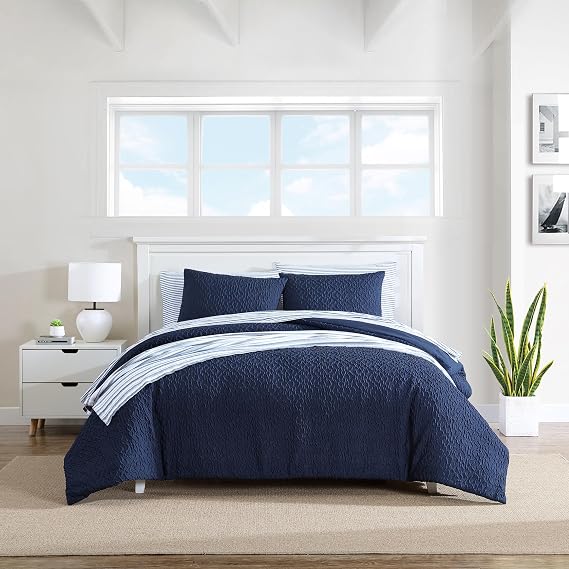 Nautica - Twin Comforter Set, Soft & Cozy Microfiber Bedding with Matching Sham, All Season Bedding Set, Oeko-Tex Certified (Point Harbor Navy, Twin)