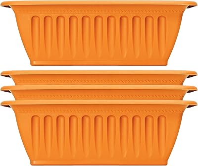 Black Duck Brand Set of 4 Large Plastic Embossed Planters! Clay Red - 14.6 x 6.6 Long Large Planters!