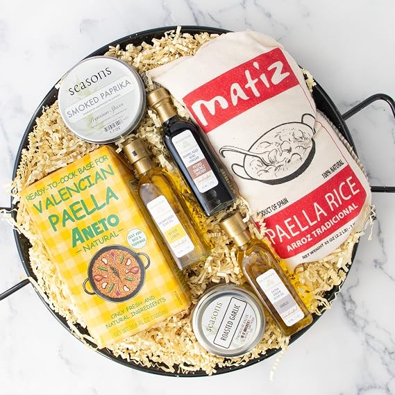 Seasons Ultimate Paella Kit Authentic Spanish Paella Pan, Bomba Rice, Olive Oil, Vinegar, Paprika & More (Serves 4-6)