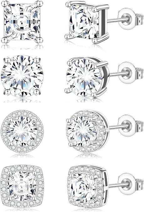 Zankulas Cubic Zirconia Stud Earrings for Women Mens Earrings Hypoallergenic Square CZ Studs Set